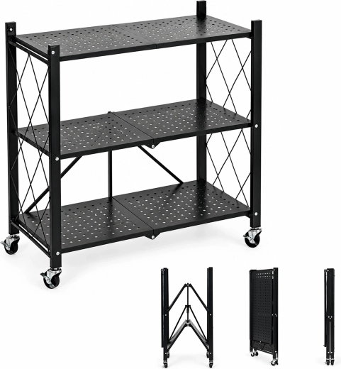 Étagère métallique pliable à roulettes avec 3 niveaux ModernHome