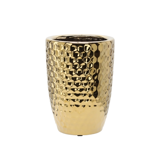 Cache-pot en céramique motif nid d’abeille, doré, 25,5 × 25,5 × 34,5 cm