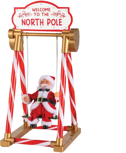 Décoration de Noël Père Noël sur une balançoire avec éclairage LED, mélodies et mouvement, 49 cm