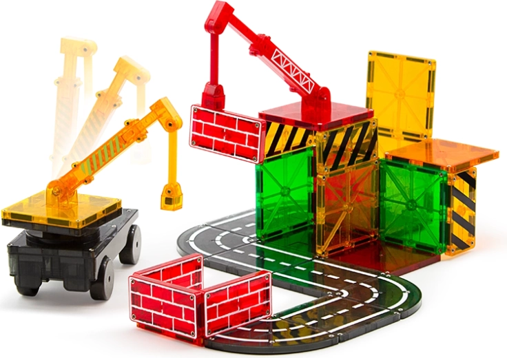 Chantier avec routes, grues et véhicule