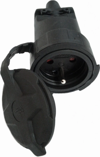 Prise en caoutchouc droite Solight pour environnements humides et poussiéreux, IP65, noire