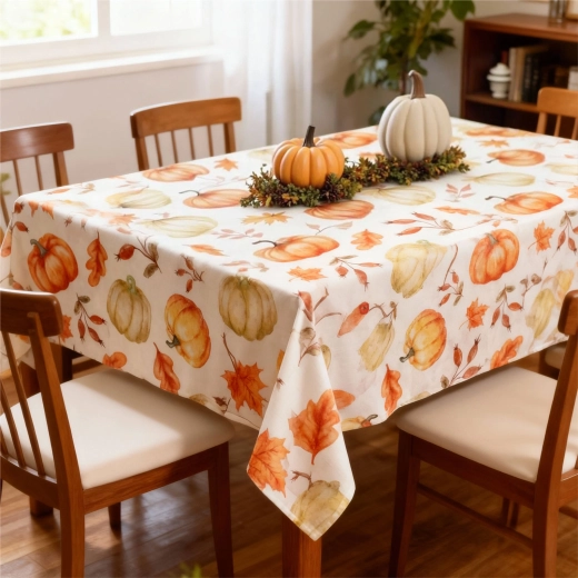 Nappe décorative avec motif de citrouilles et de feuilles 140 × 240 cm
