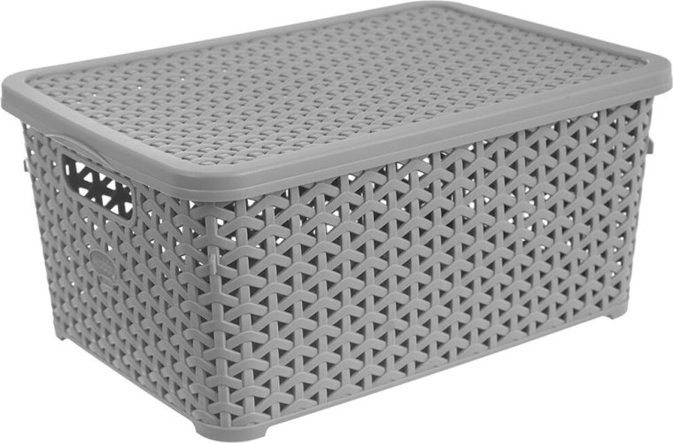 Boîte de rangement en plastique Rattan avec couvercle Hobby 10 l grise