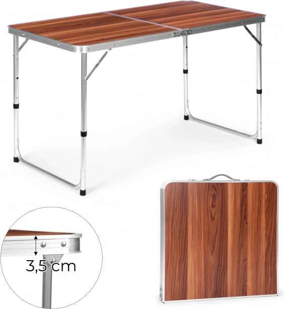 Table touristique, table pliante de camping, plateau marron 120 x 60 cm