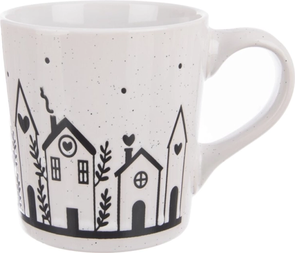 Mug en céramique en forme de petite maison blanc-gris 470 ml