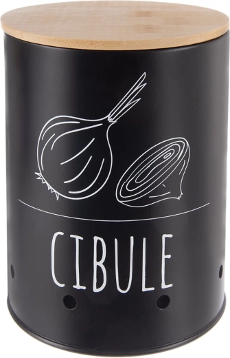 Boîte à oignons noire CZ avec couvercle en bambou 13 cm