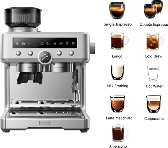 Machine à café à porte-filtre MOVA S20 Pro argentée