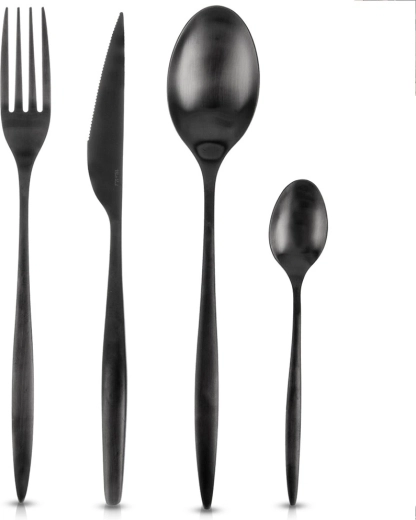 Ensemble de couverts en acier inoxydable, noir, pour 6 personnes, 24 pièces