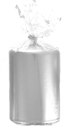 Bougie cylindrique avec éclat métallisé argenté 7 × 10 cm