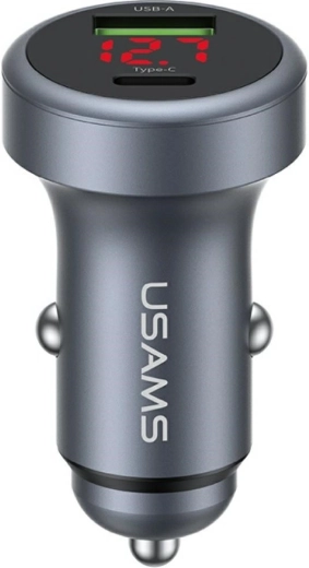 Chargeur de voiture USAMS en aluminium 45 W USB-A + USB-C avec LED