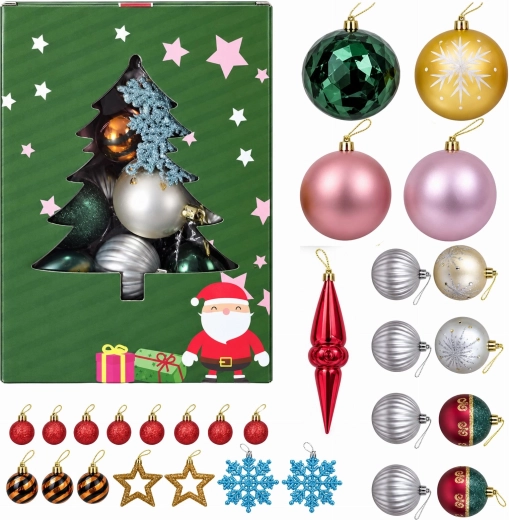 Décorations de Noël brillantes et incassables pour sapin, set de 32 pièces