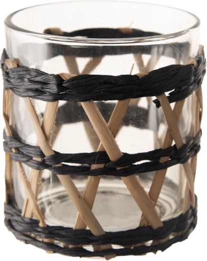 Photophore en verre et tressage de saule noir/marron