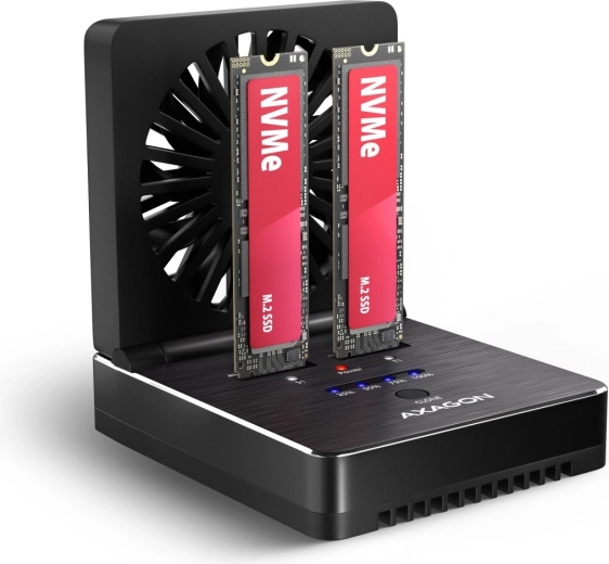 Axagon ADSA-M2C22 CLONE MASTER station d’accueil et de clonage USB‑C pour 2× SSD M.2 NVMe/SATA 20 Gb/s