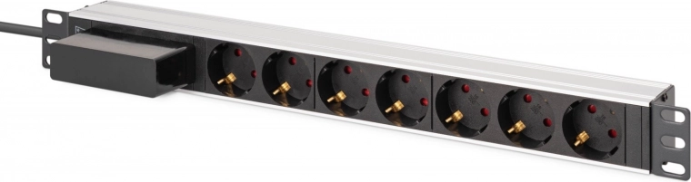 Barrette PDU Racková 19" avec interrupteur et disjoncteur C 16 A, 7x Schuko, câble 1,8 m, aluminium