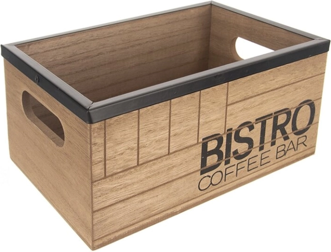Caisse en bois Bistro coffee bar avec bordure métallique 20 × 13 × 8,8 cm