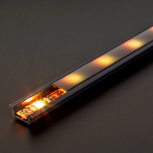 Profilé en U encastrable en aluminium noir pour ruban LED, 1000 mm
