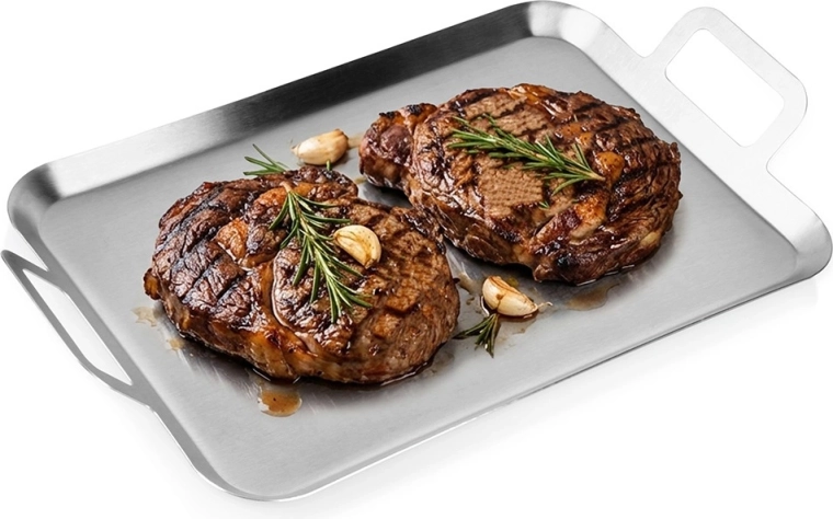 Plaque de grillade en inox 43 × 25 cm avec poignées