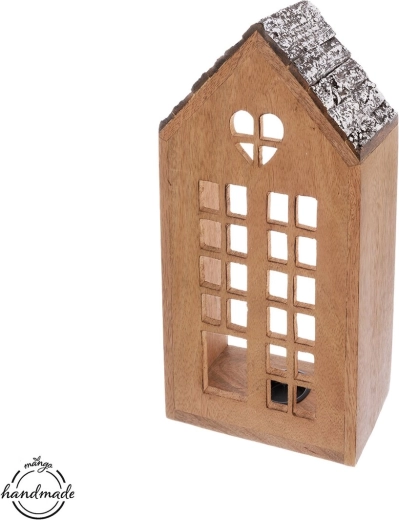 Photophore maison en bois, 28,5 cm