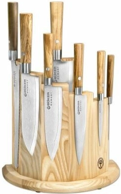 Böker Manufaktur Solingen set de couteaux de cuisine damassés de 7 pièces avec bloc en bois d’olivier