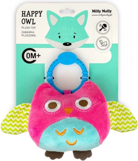 Chouette en peluche suspendue Happy owl rose