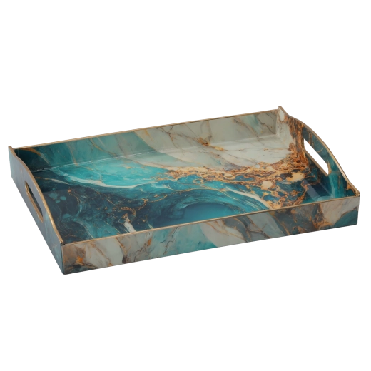 Plateau décoratif rectangulaire avec effet résine 37,5 × 27,5 × 6 cm - 1 pièce