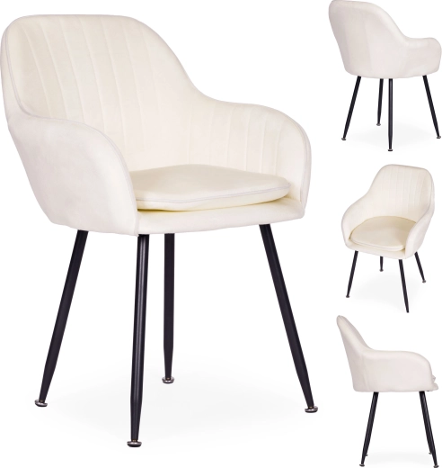Chaise de salle à manger rembourrée en velours, crème, ModernHome