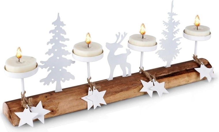 Bougeoir blanc en bois pour 4 bougies chauffe-plat 40 × 6 × 16,5 cm