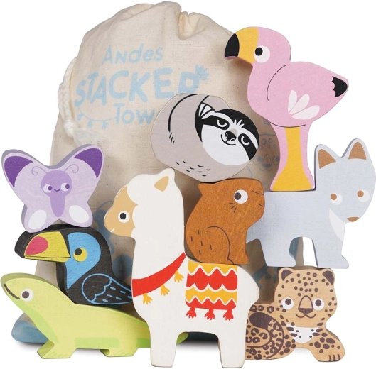 Le Toy Van animaux de montagne en bois à empiler (9 pièces) avec sachet en coton