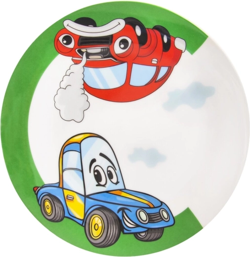 Assiette plate enfant en porcelaine avec motif voiture 21 cm