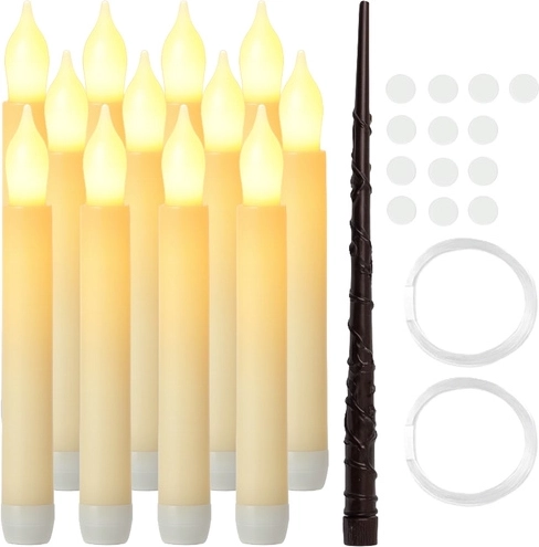 Bougies LED suspendues RUHHY avec baguette magique, lot de 12 pcs
