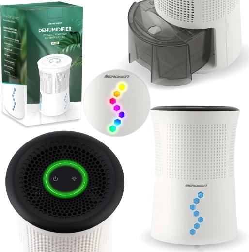Déshumidificateur d’air BERDSEN avec éclairage LED, 700 ml, 34 dB