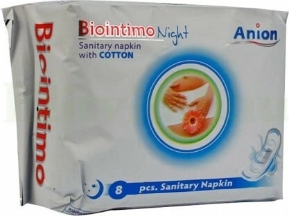 Biointimo Anion serviettes hygiéniques de nuit avec ailettes 8 pcs