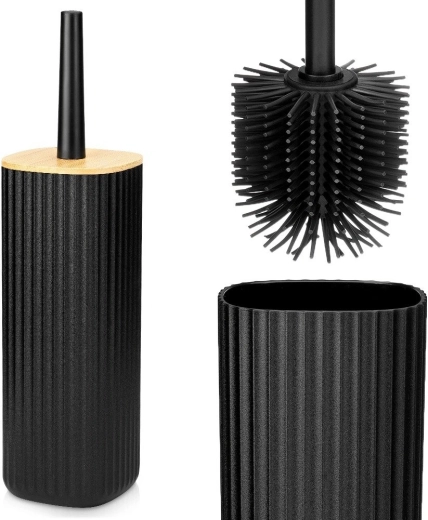 Brosse WC en silicone Vilde avec support, noire, 36 cm