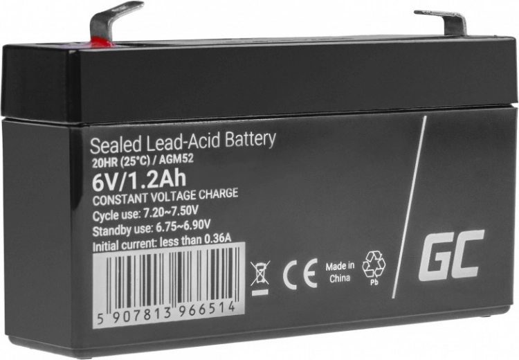 Batterie AGM sans entretien 6 V 1,2 Ah pour sécurité, caisses et jouets GREEN CELL