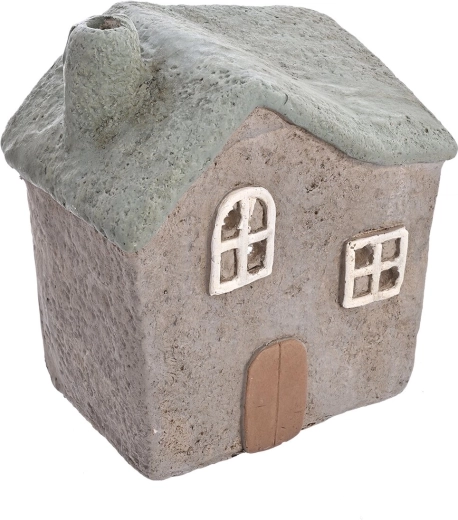 Petite maison décorative en polyrésine grise