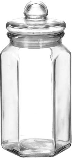 Bocal en verre hexagonal 1 l avec couvercle en verre