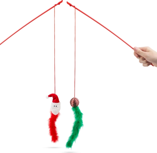 Canne à pêche de Noël pour chats - 1 pièce