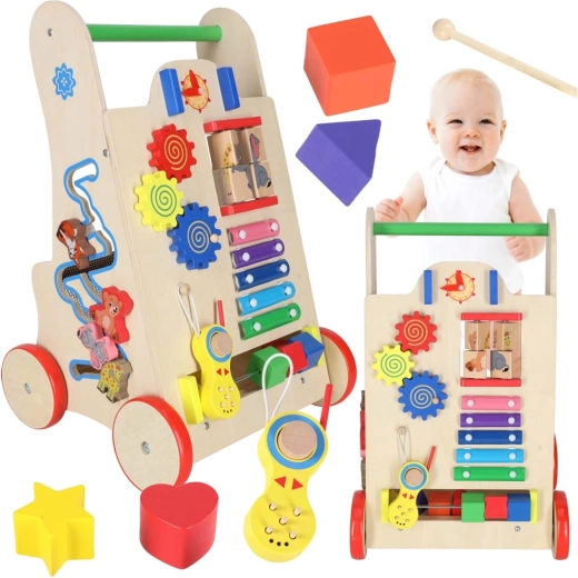 Trotteur en bois avec activités 6-en-1