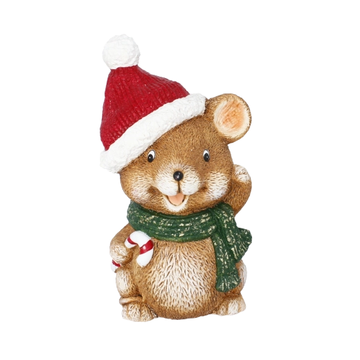 Figurine décorative de Noël représentant un hamster avec une canne en sucre
