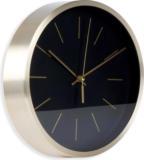 Horloge murale avec cadre doré de 25 cm – Noire avec détails dorés