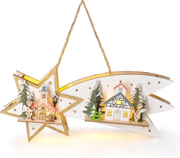 Solight comète de Noël LED en bois avec minuterie 10× LED, blanc chaud, 31 cm - 1 pièce