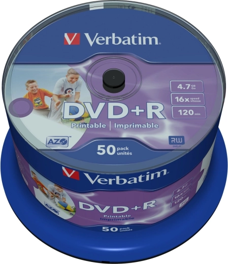 Verbatim DVD+R 4,7 Go 16x Wide Inkjet Printable - 50 pièces