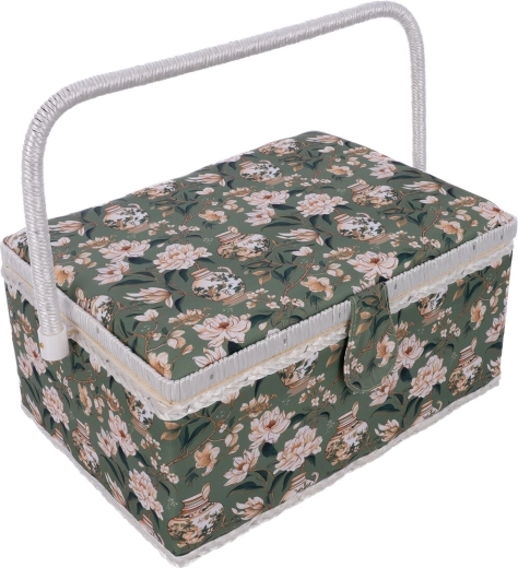 Cassette de couture verte (bois et polyester) 31 × 23,5 × 16 cm