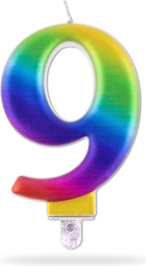Bougie d’anniversaire chiffre 9 arc-en-ciel 7,5 cm à piquer