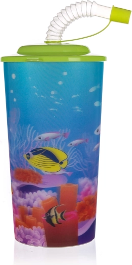 Gobelet avec couvercle et paille SEA 470 ml en plastique