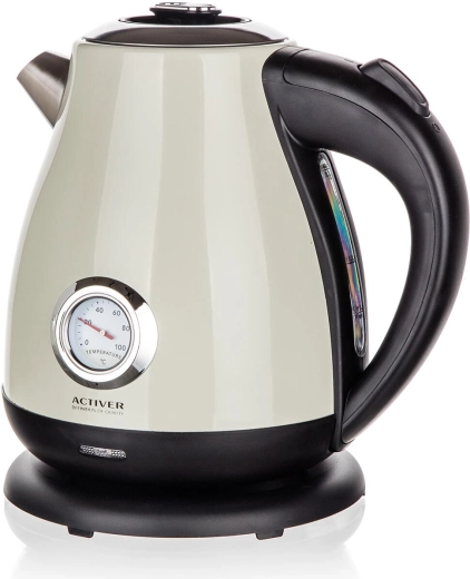 Bouilloire électrique EBBA 1,7 l en acier inoxydable avec thermomètre, noir‑blanc