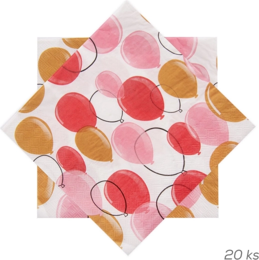 Serviettes en papier à motif de ballons roses 33 × 33 cm, 20 pcs
