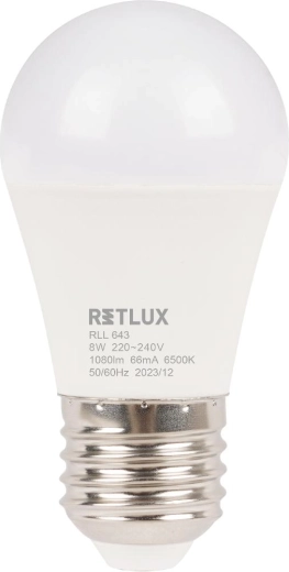 Ampoule LED RETLUX mini globe E27 8 W, 6500 K