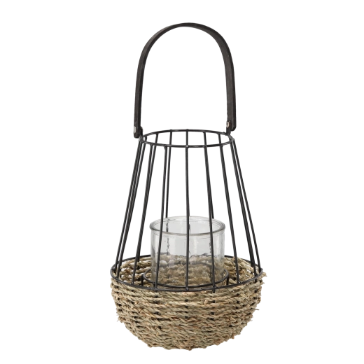 Lanterne en métal noir-brun avec insert en verre 26 × 41 cm