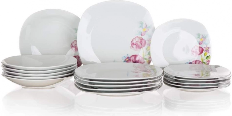Service de table pour 6 personnes BANQUET Square Dolores – porcelaine à décor floral, 18 pièces